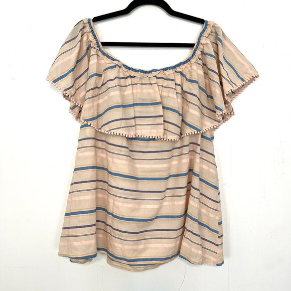 NWT Lane Bryant Top Peach Striped Cotton Ruffle Neck Lace Trim 18/20 1X 2X - Picture 6 of 6